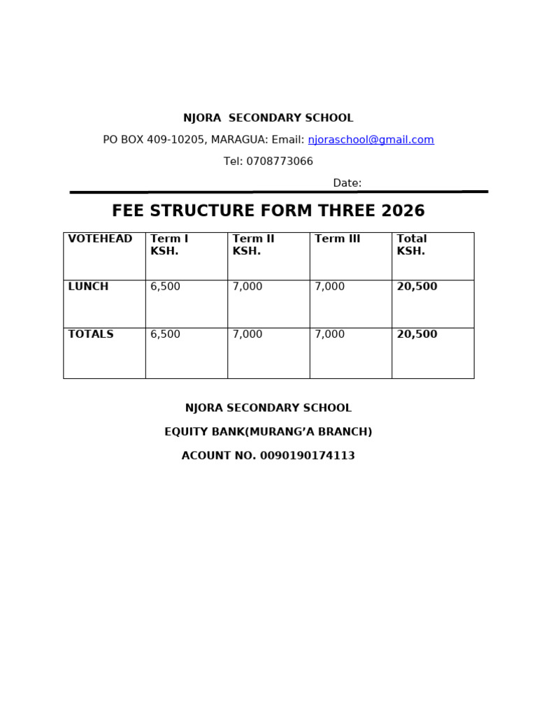Njora Secondary School Fee Structure 2026 | PDF