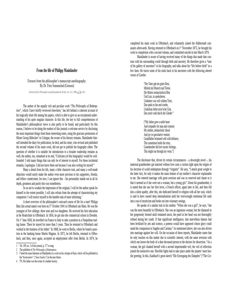 Life and Philosophy of Philipp Mainländer | PDF | Arthur Schopenhauer ...
