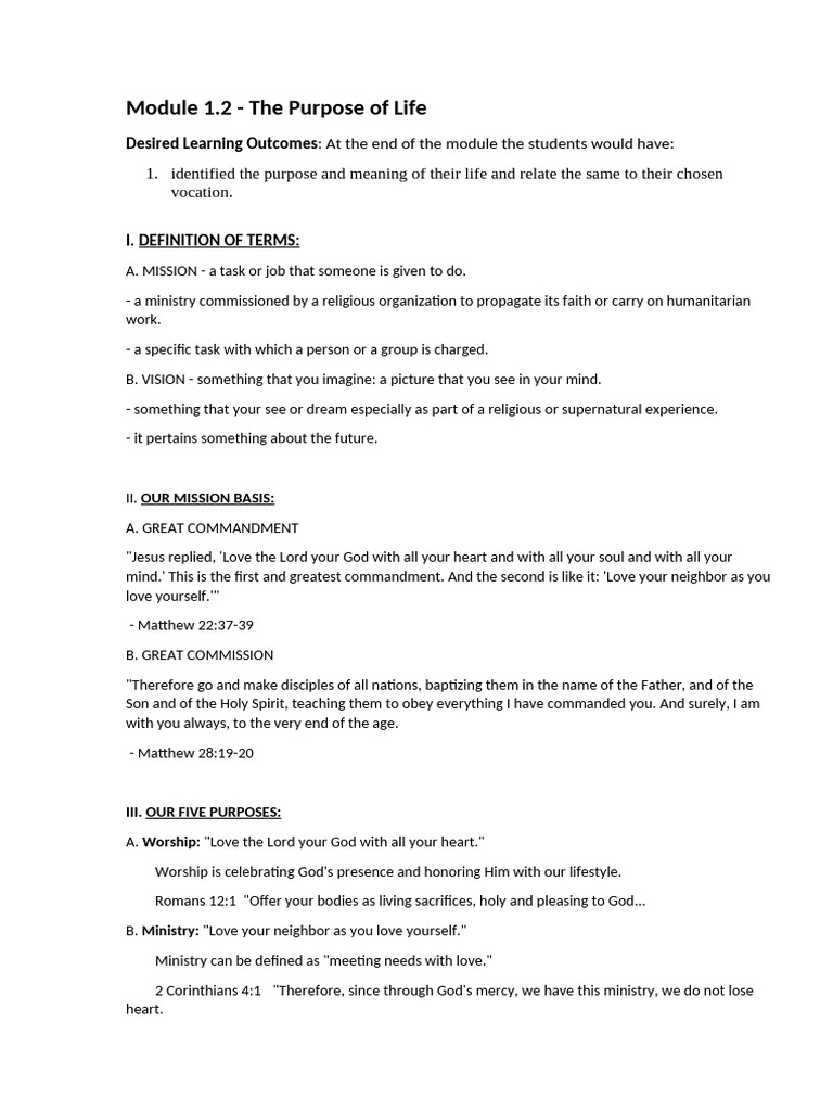 Discovering Life's Purpose and Mission | PDF | Disciple (Christianity ...