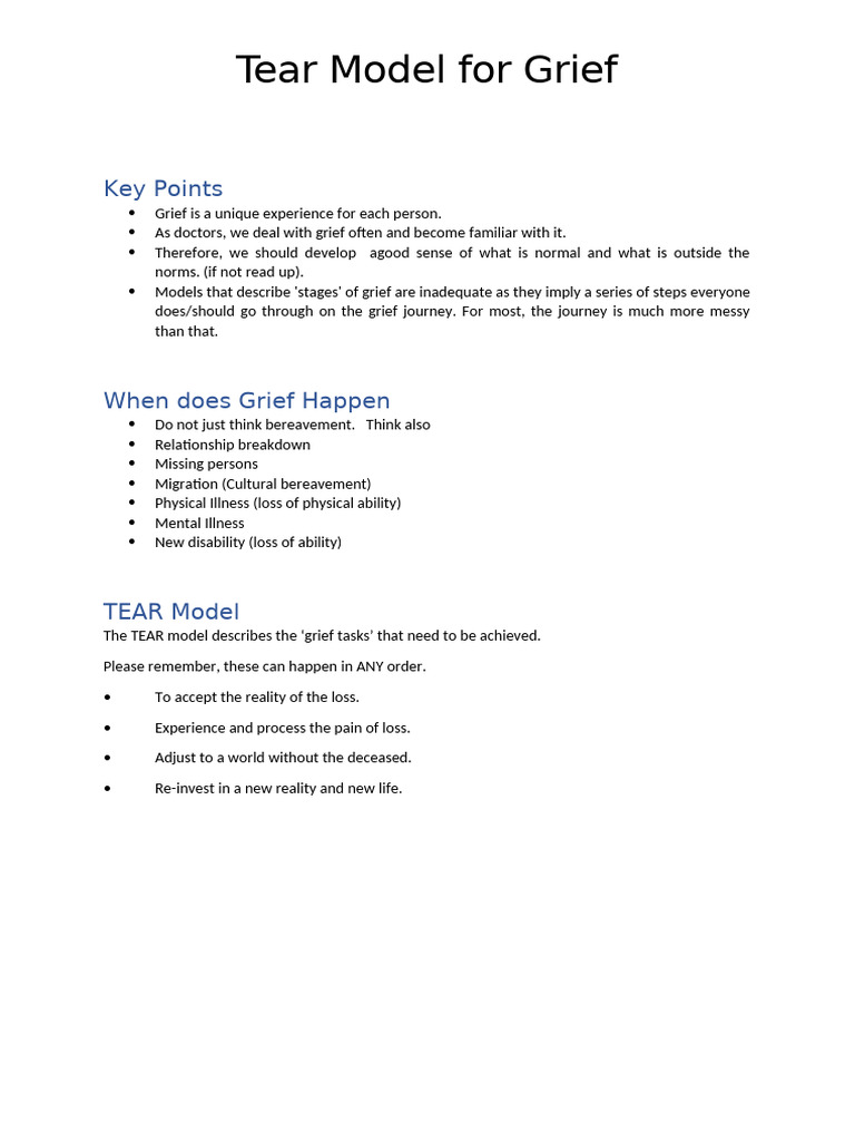 Understanding the TEAR Model of Grief | PDF