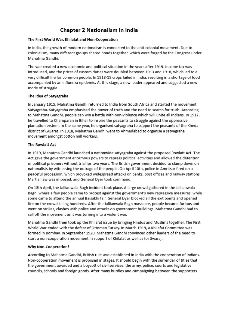 Nationalism and Non-Cooperation in India | PDF | Mahatma Gandhi ...