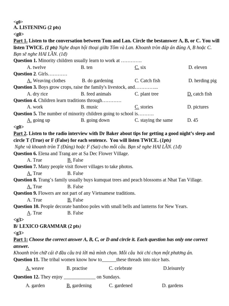 Listening and Grammar Exercises for Students | PDF