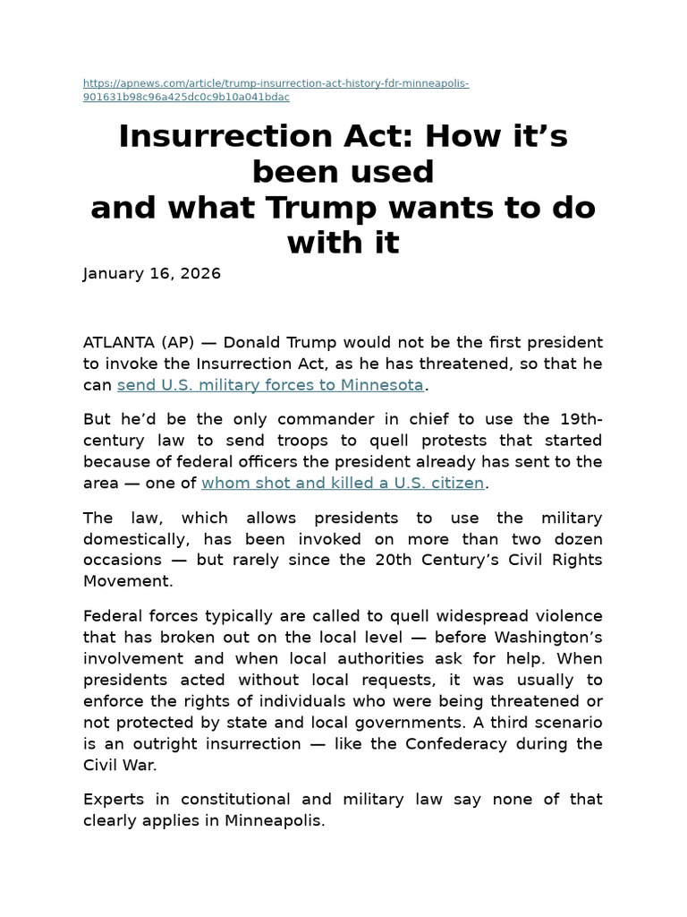 Trump and the Insurrection Act Explained | PDF | American Civil War ...