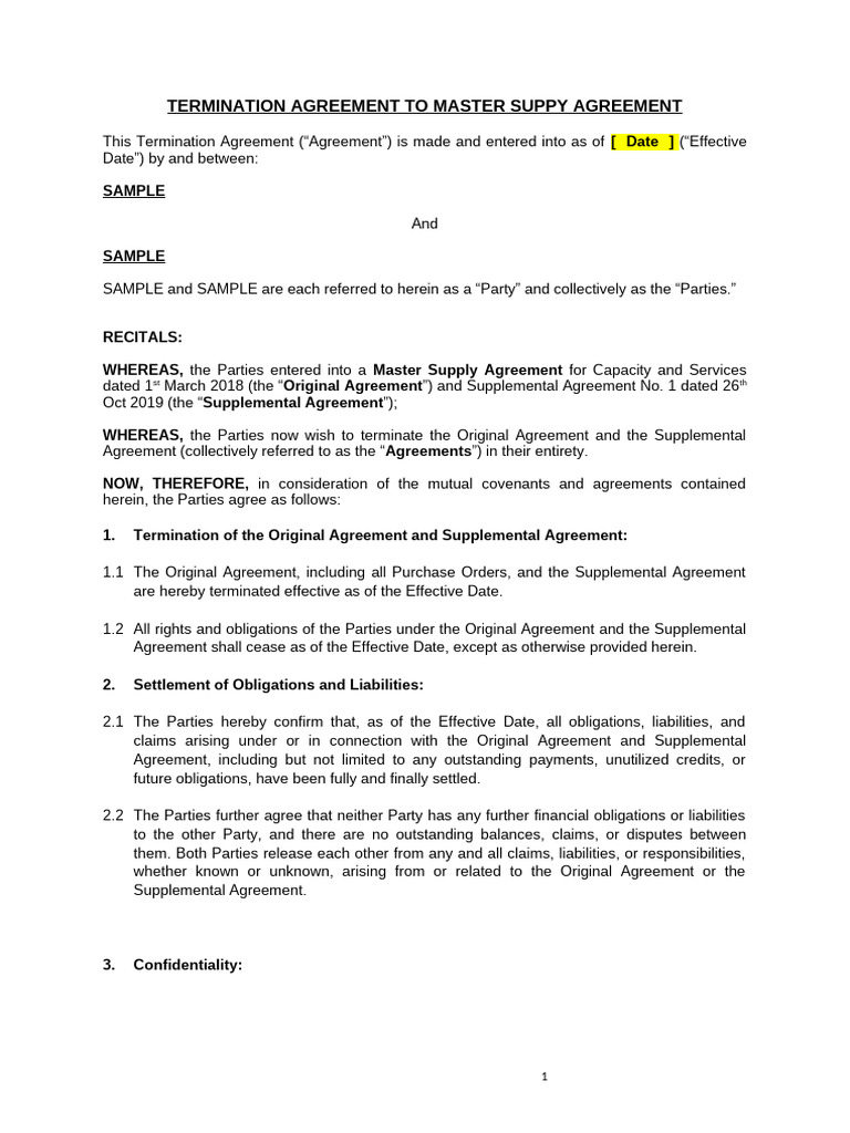 Termination Agreement for Supply Contracts | PDF | Business Law | Justice