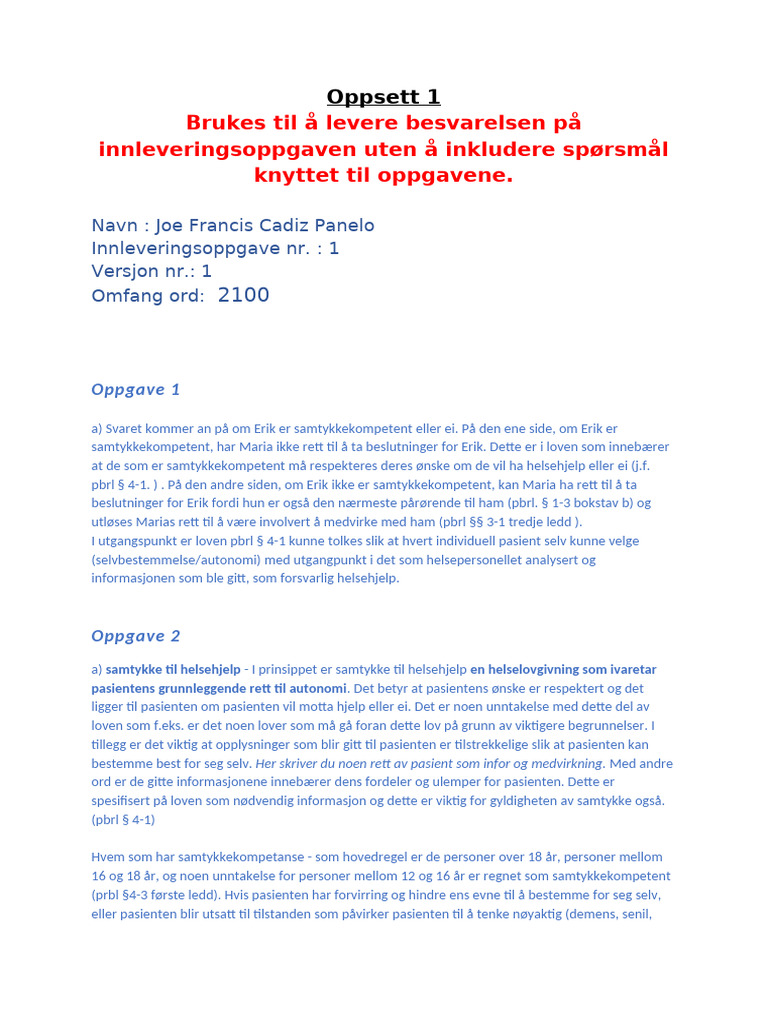 Oppsett 1- Innleveringsoppgave 1, Joe Francis Panelo | PDF
