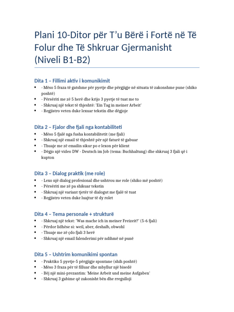 Plani 10 Ditor Gjermanisht Folje Shkrim | PDF