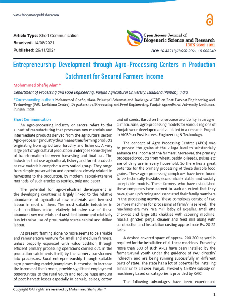 Agro-Processing Centers Boost Farmer Income | PDF | Agriculture | Rice
