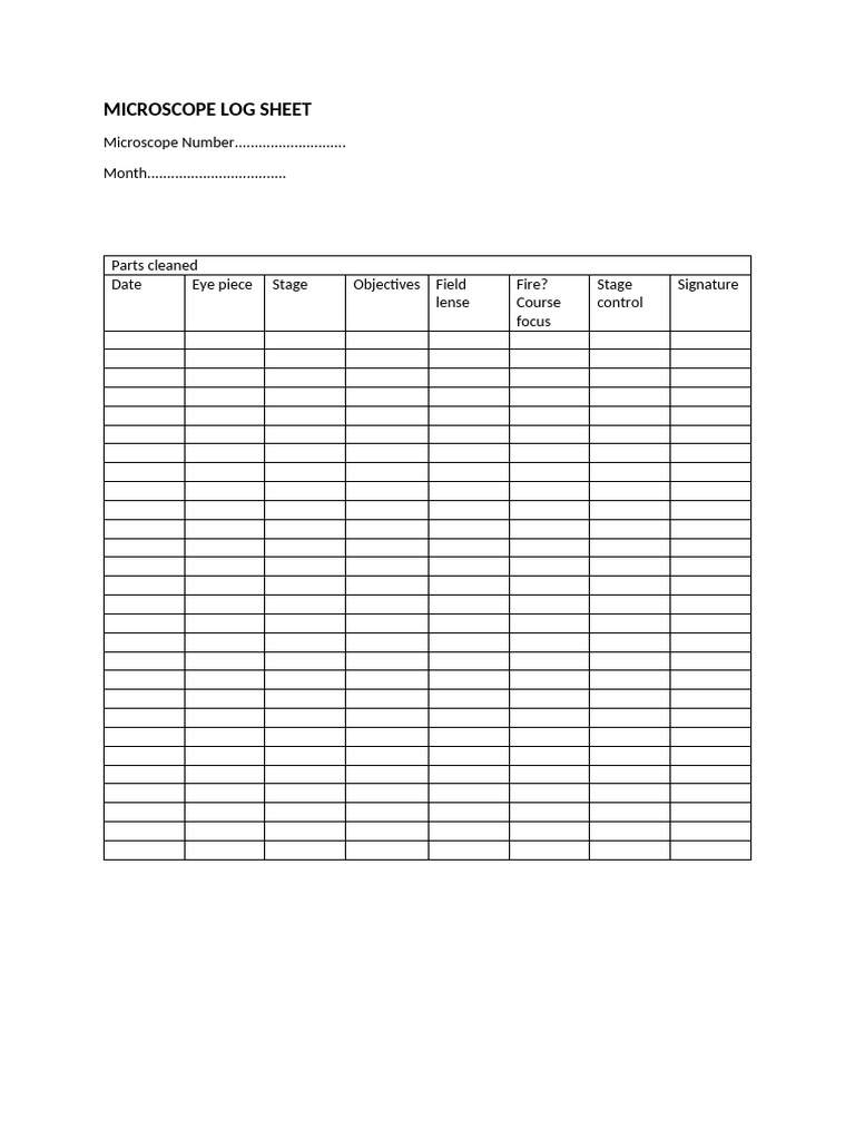 Microscope Maintenance Log Sheet | PDF