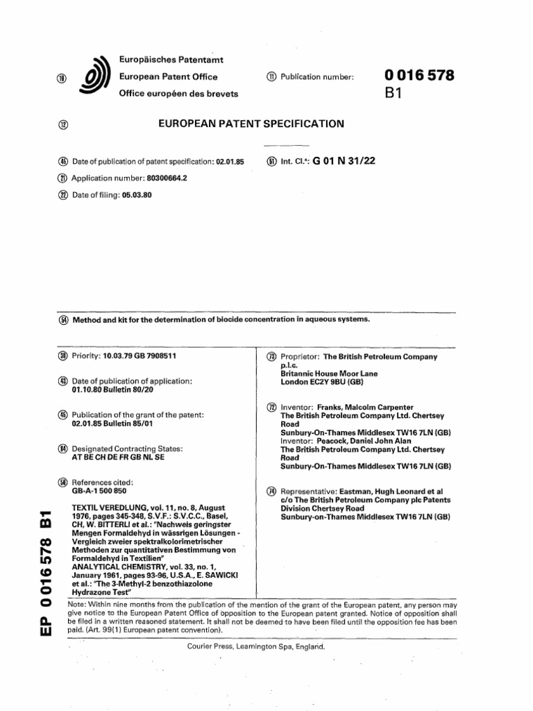 EP0016578B1 | PDF | Aldehyde | Formaldehyde