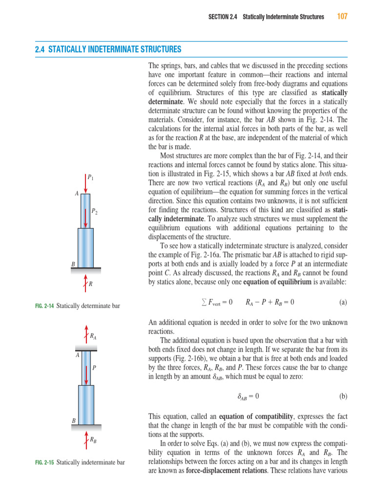 Analyzing Statically Indeterminate Structures | PDF | Force | Equations