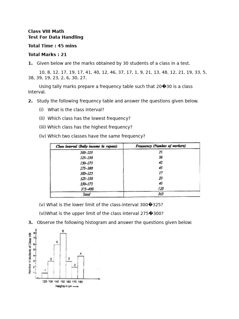 Class VIII Math Data Handling Test | PDF