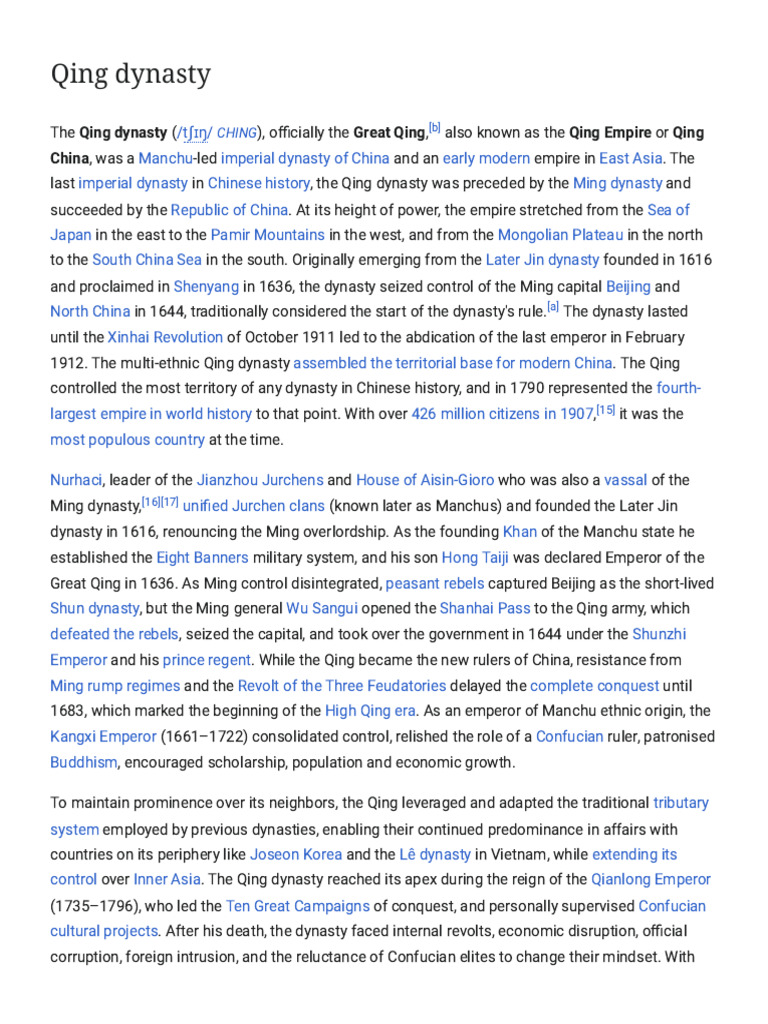Overview of the Qing Dynasty History | PDF | Qing Dynasty | China
