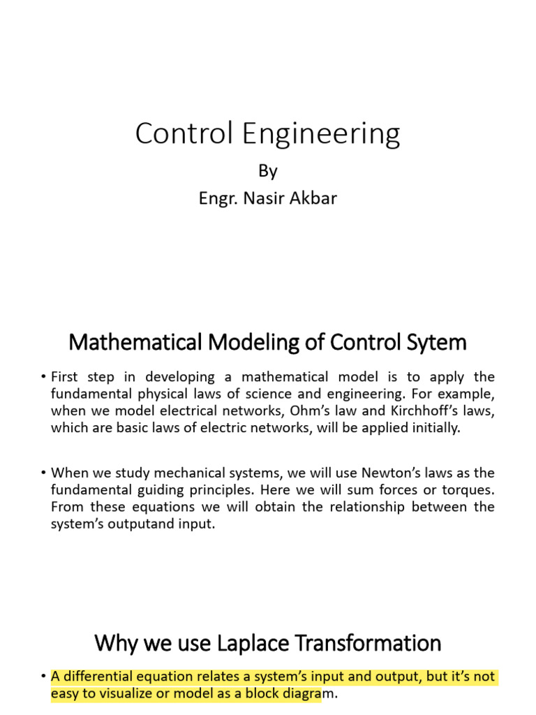 Mathematical Modeling in Control Systems | PDF