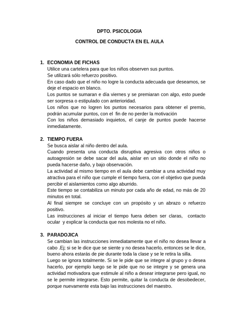 Estrategias de Control Conductual en Aula | PDF | Comportamiento ...
