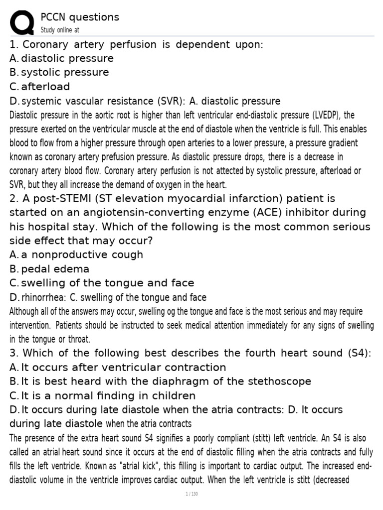 PCCN questions | PDF | Heart | Atrium (Heart)