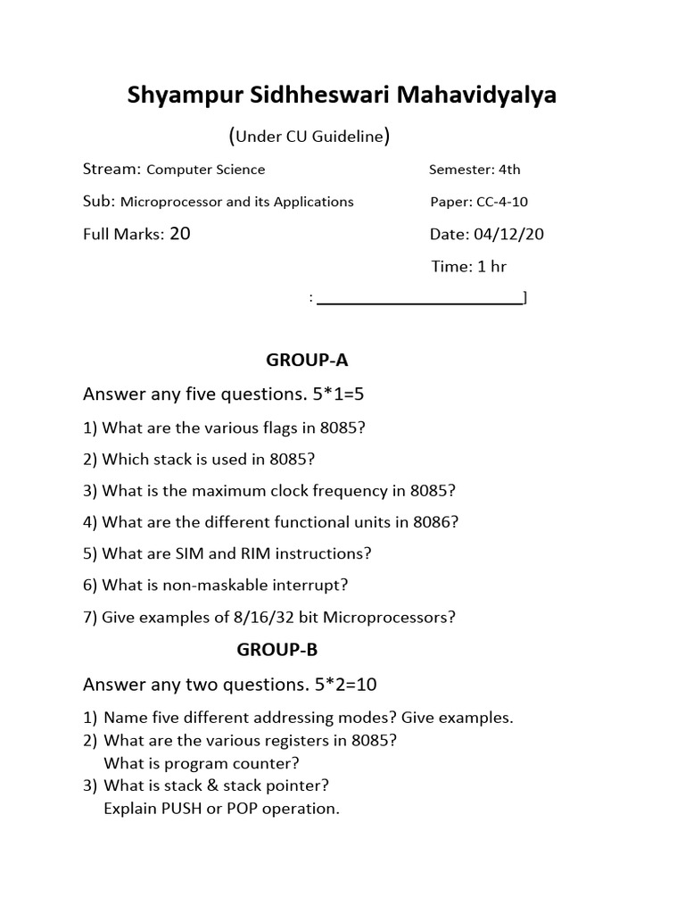 Microprocessor Applications Exam Guide | PDF