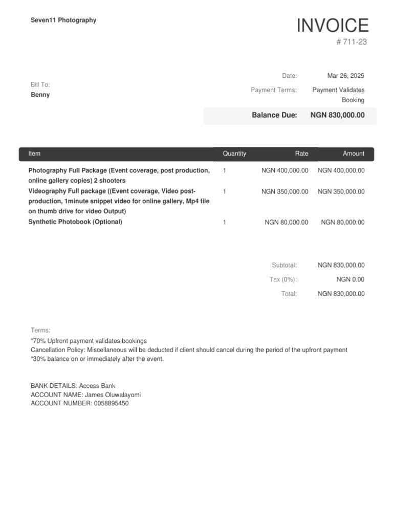 Invoice for Photography Services | PDF
