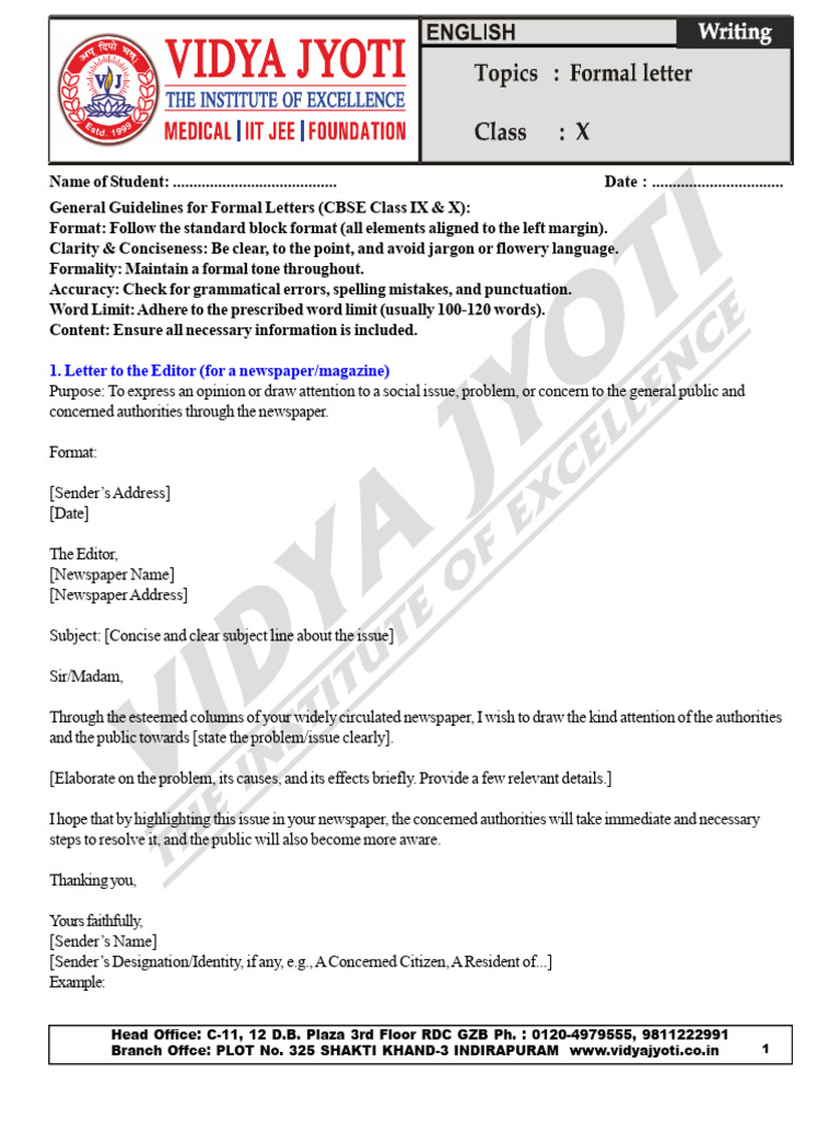 Formal Letter Writing Guidelines for CBSE | PDF | Vocational Education ...