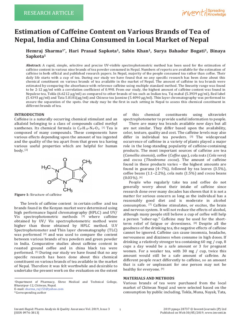 Caffeine Content | PDF