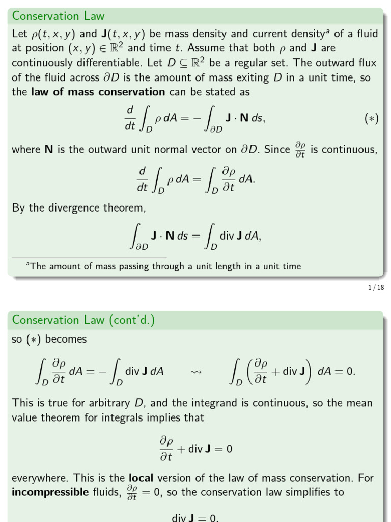 Mass Conservation and Divergence Theorem | PDF | Divergence | Flux