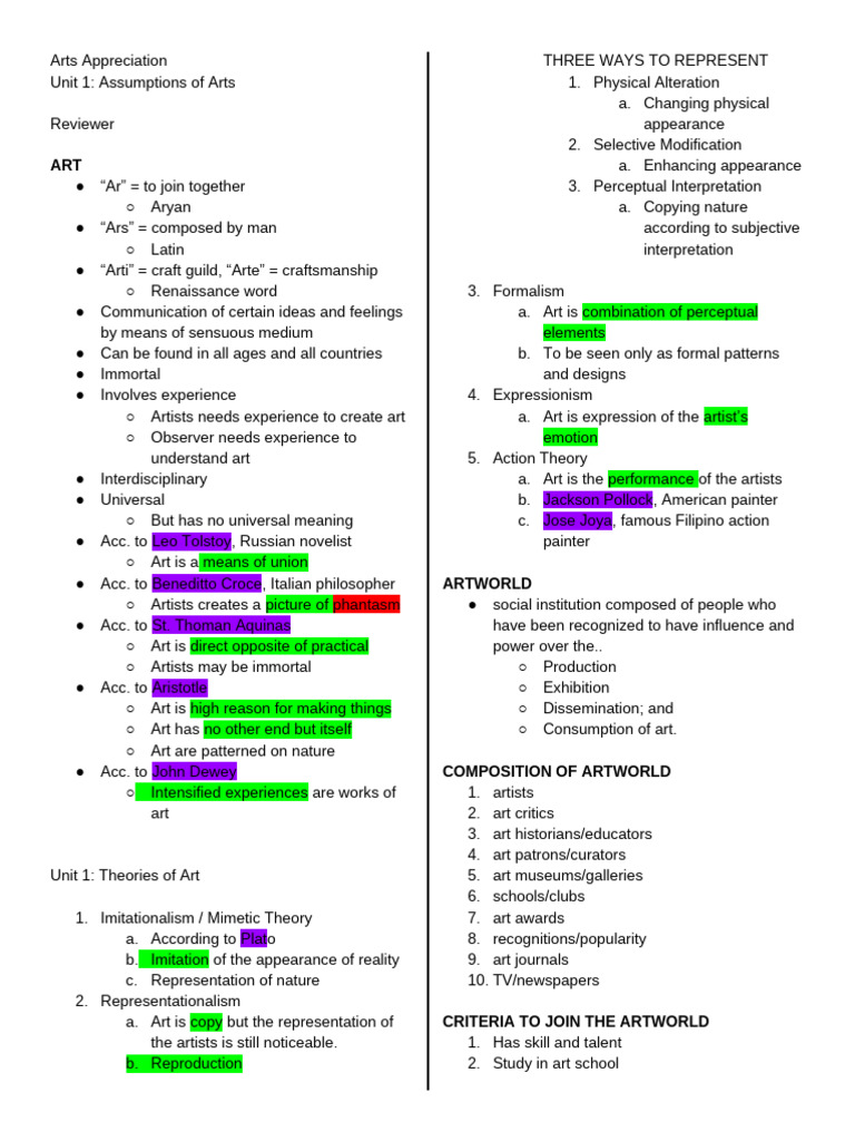 Arts App._ Unit 1 (Reviewer) | PDF | Liberal Arts Education | The Arts