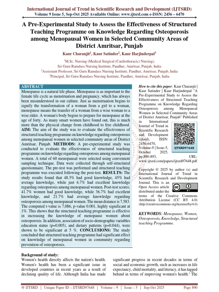 A Pre Experimental Study to Assess the Effectiveness of Structured ...
