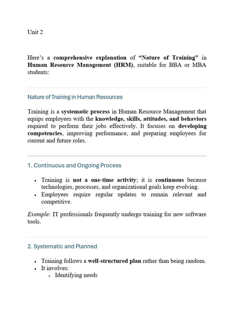 Nature of Training in HR Management | PDF | Learning | Human Resource ...