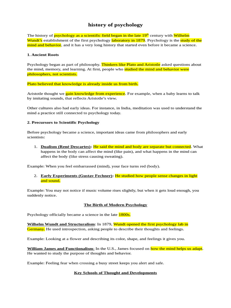 History of Psychology: Key Developments | PDF | Psychology | Mind