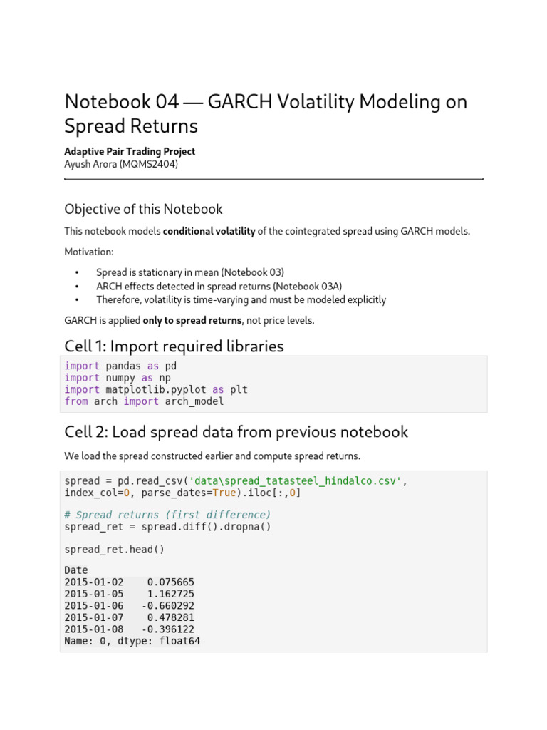 GARCH Volatility Modeling for Spread Returns | PDF | Coefficient Of ...