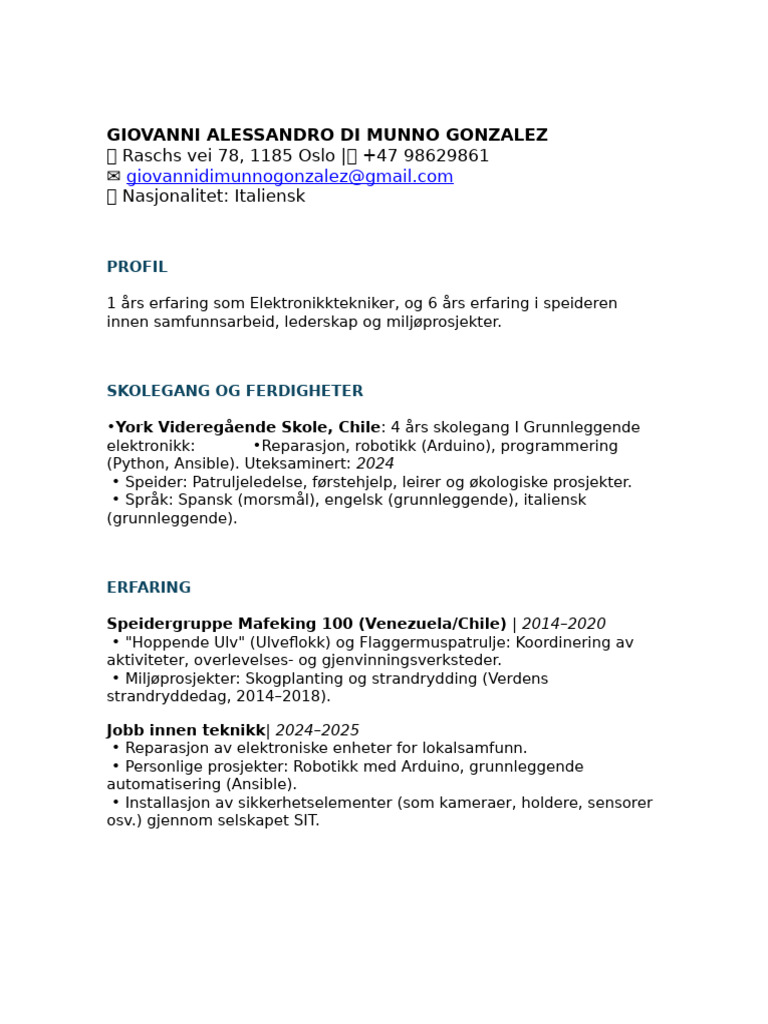 Noruega CV Act 01-08 | PDF