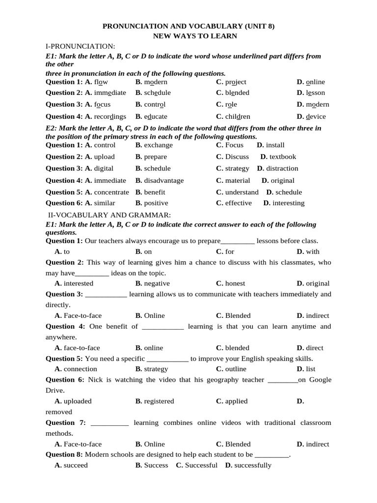 Pronunciation and Vocabulary Unit 8 | PDF | Educational Technology ...