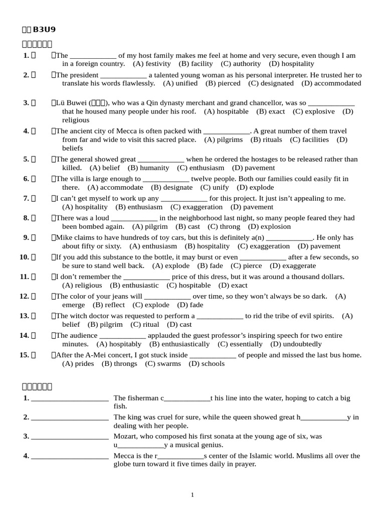 Vocabulary and Grammar Exercises | PDF
