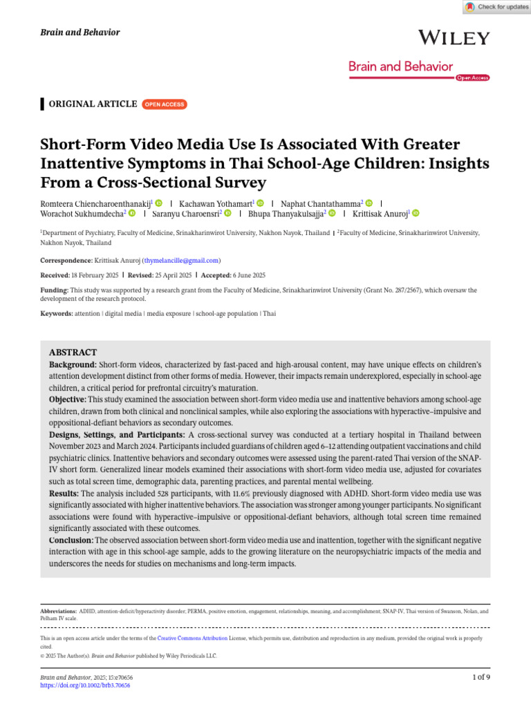 Short-Form Video Use and Inattention in Kids | PDF | Attention Deficit ...