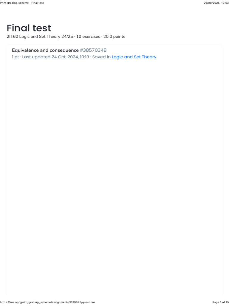 Final Test Grading Scheme: Logic & Set Theory | PDF | Mathematical ...