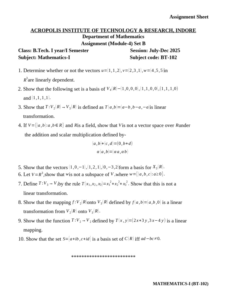 Assignment Sheet U-4 Set B (M-1) (1) | PDF