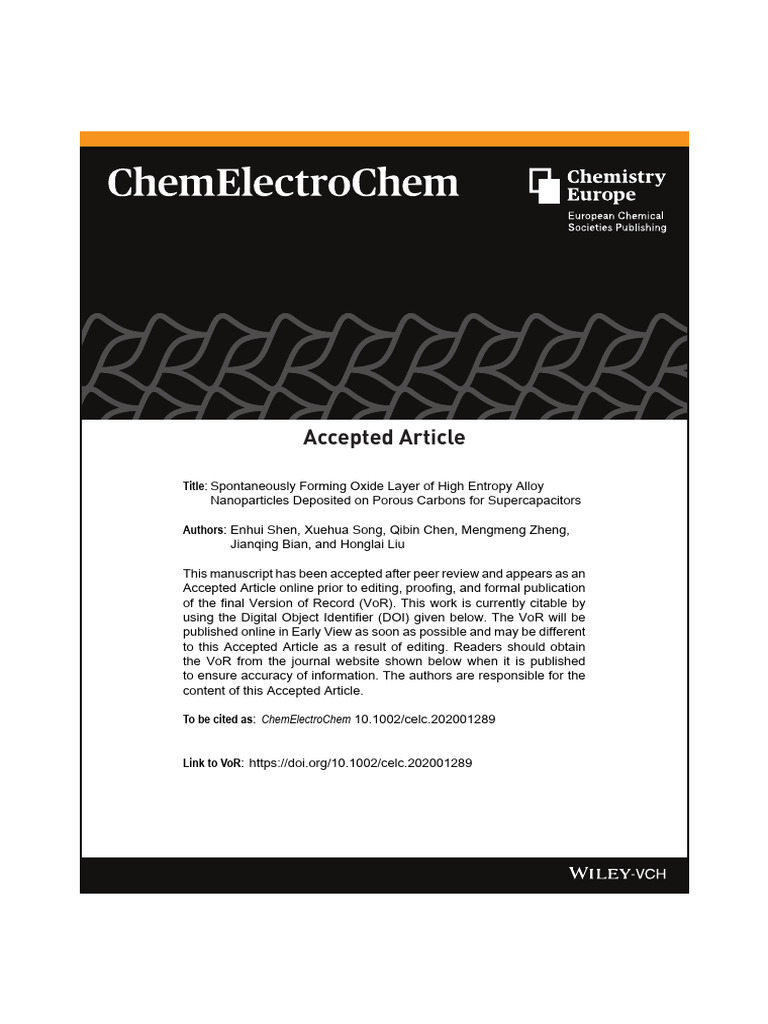 High Entropy Alloy Nanoparticles for Supercapacitors | PDF | Physical ...