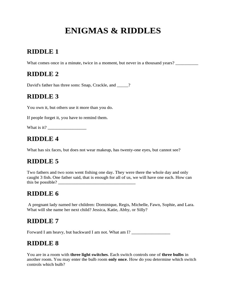 Engaging Riddles and Enigmas Collection | PDF