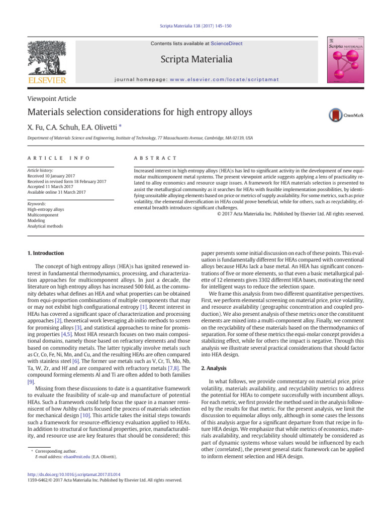 High Entropy Alloy Selection Guide | PDF | Metals | Atoms