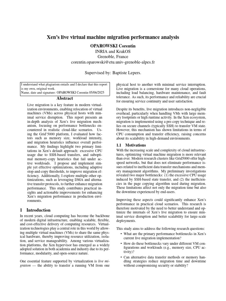 Xen Live VM Migration Performance Analysis | PDF | Virtual Machine ...