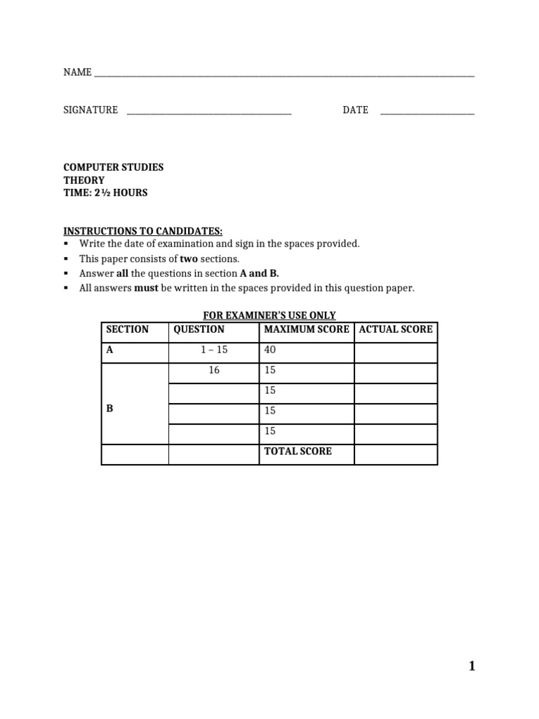 Computer Studies Theory Exam Guide | PDF | Spreadsheet | Computing