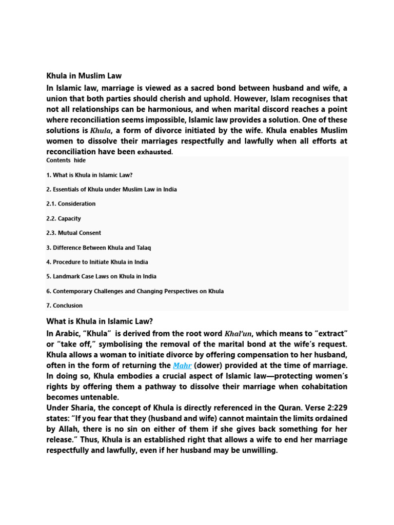 Understanding Khula in Muslim Law | PDF | Divorce | Sharia