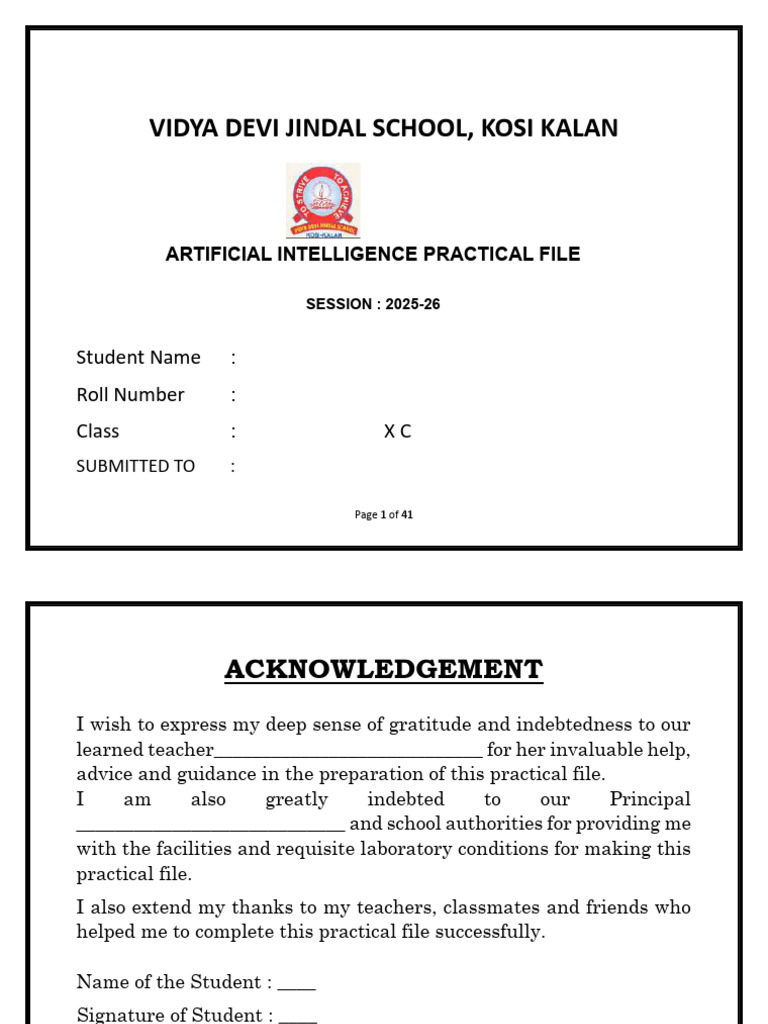 AI Practical File for Class X C | PDF | Area | Support Vector Machine