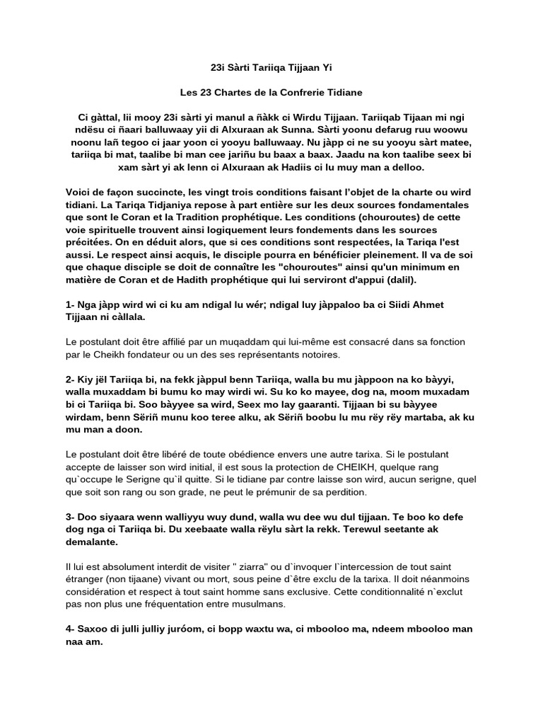 23 Conditions de la Tariqa Tidjaniya | PDF | Philosophie perse ...