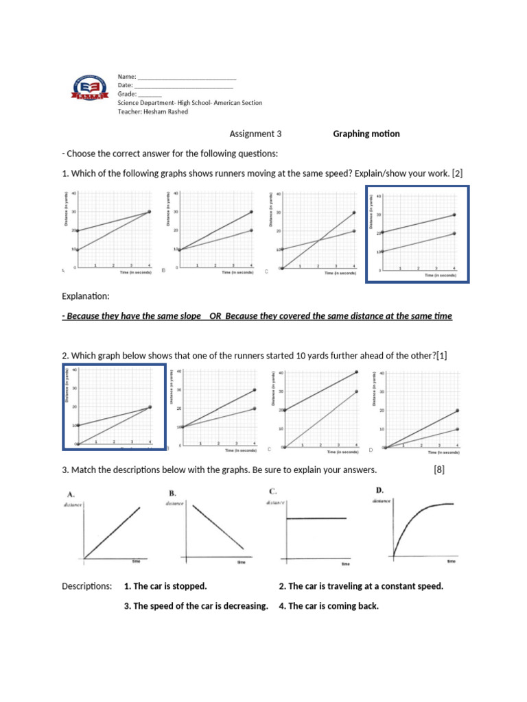 Graphing Motion Assignment Guide | PDF