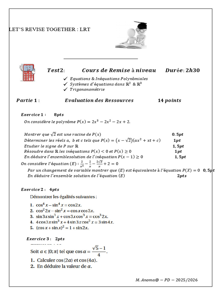 Test de mathématiques 1ère D 2025 | PDF