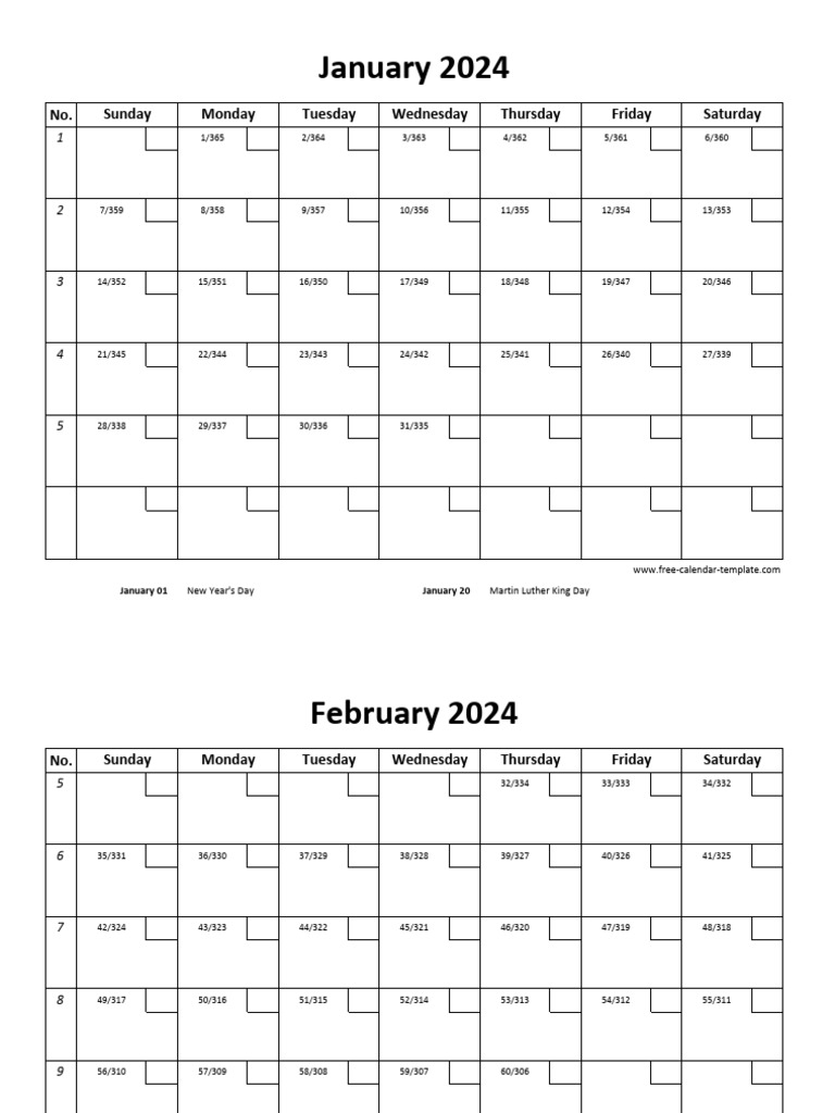 Monthly 2024 Calendar Checkboxes Horizontal | PDF