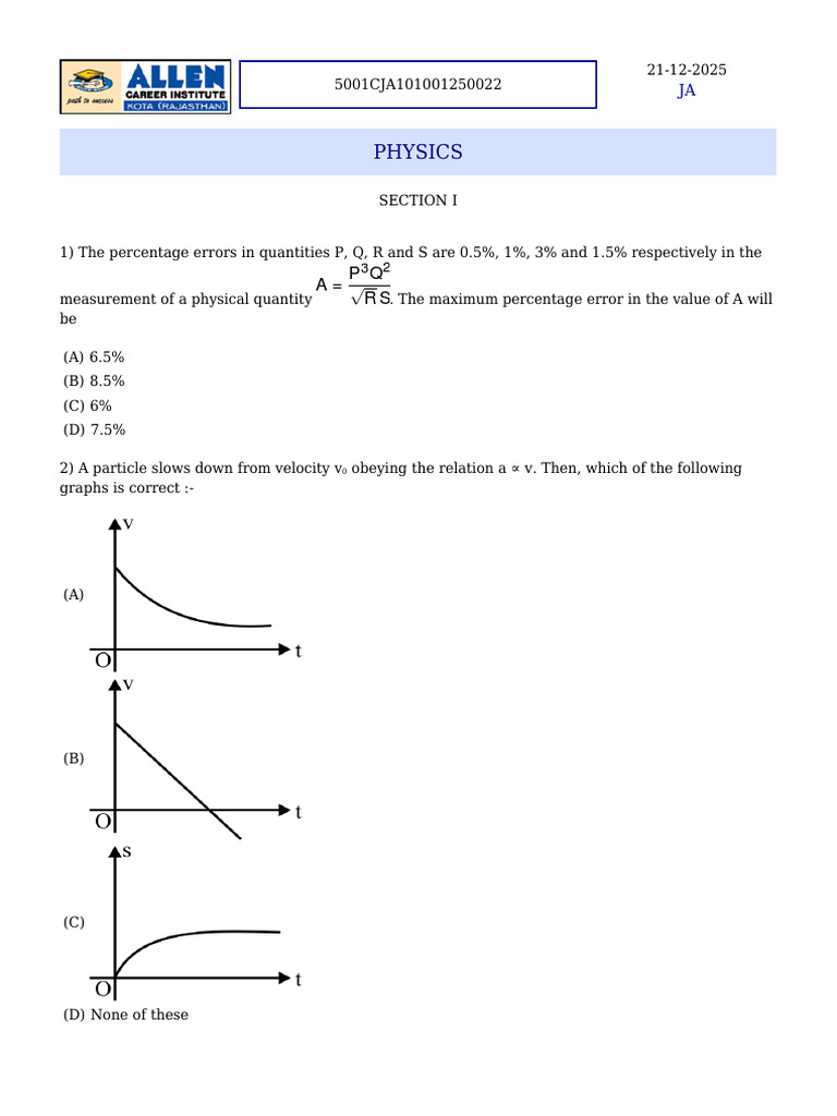 Physics and Chemistry Problem Set | PDF | Chemical Bond | Ellipse