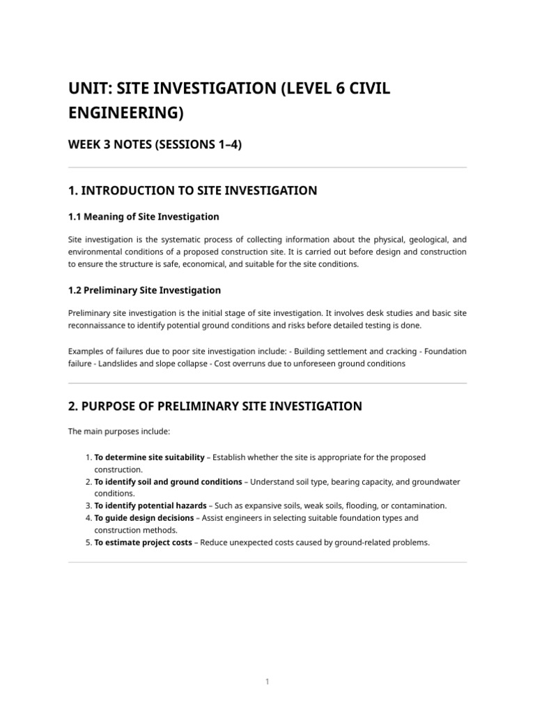 Site Investigation – Week 3 Teaching Notes (Level 6 Civil Engineering ...