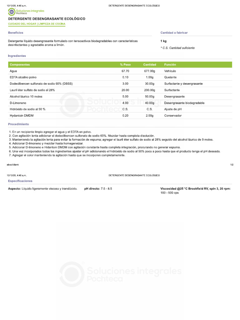 Detergente desengrasante ecológico | PDF