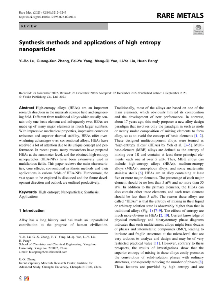 High Entropy Nanoparticles: Synthesis & Applications | PDF ...